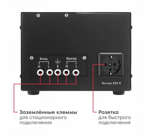 Стабилизатор напряжения автоматический Boxbot WVS 5000, 5 кВт, клеммник+розетка, настенный/напольный, LCD-дисплей, настройка задержки, байпас
