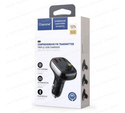 FM-модулятор Charome C2 (BT, 2xUSB, 1xUSB-C), чёрный